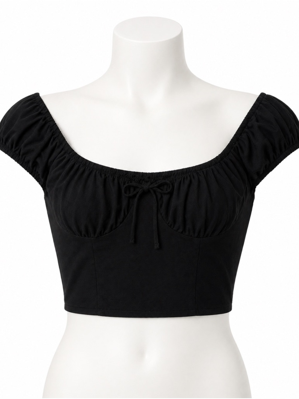 Wild Fable Black Off-Shoulder Crop Top Size XL Puff Sleeve Tie Front